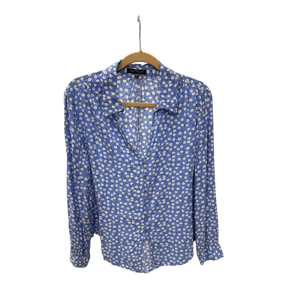 Velvet Heart Womens Large Button Down Long Sleeve Collar Daisy Periwinkle Blue